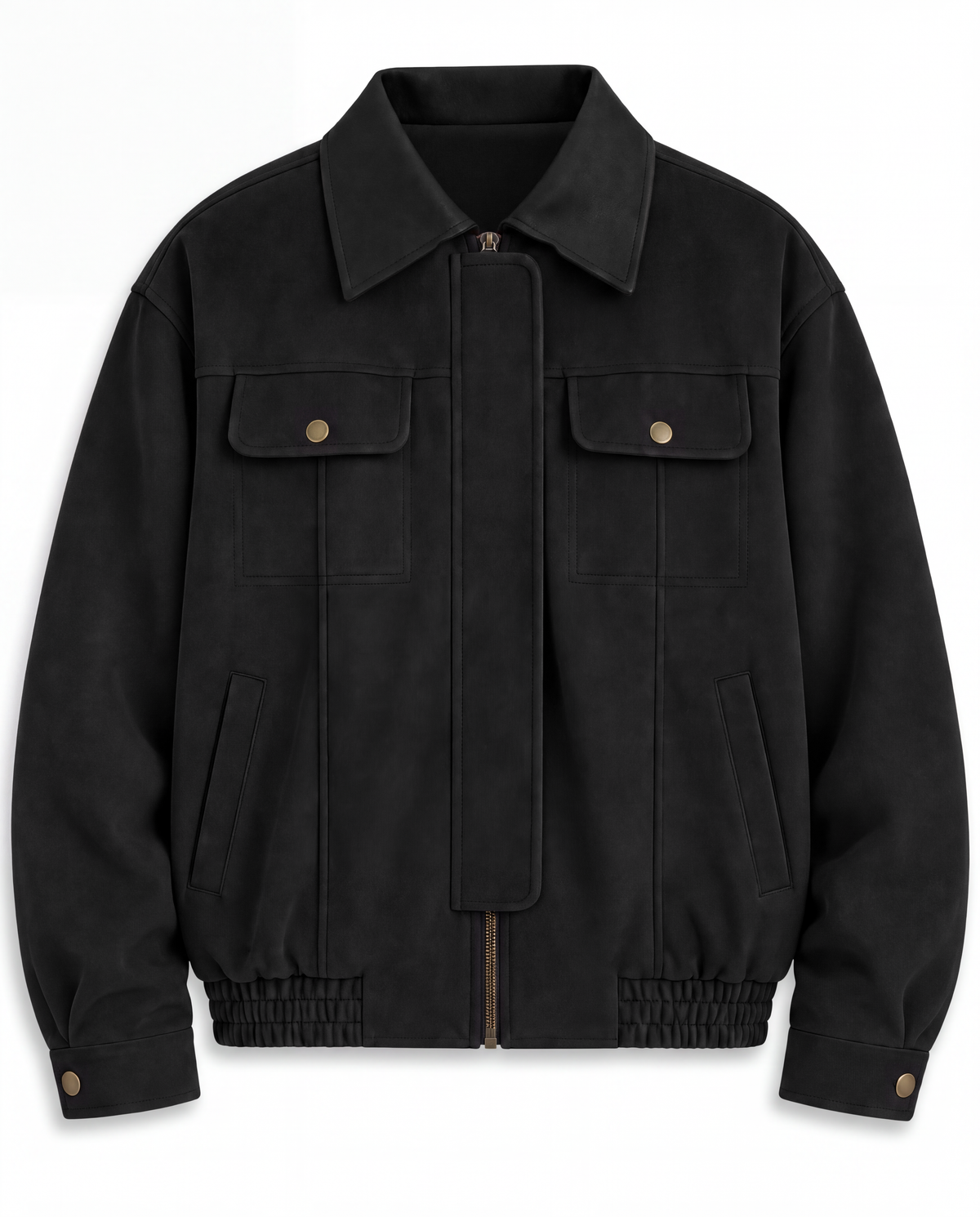 Contrast-Collar Suede Jacket — Black, product front