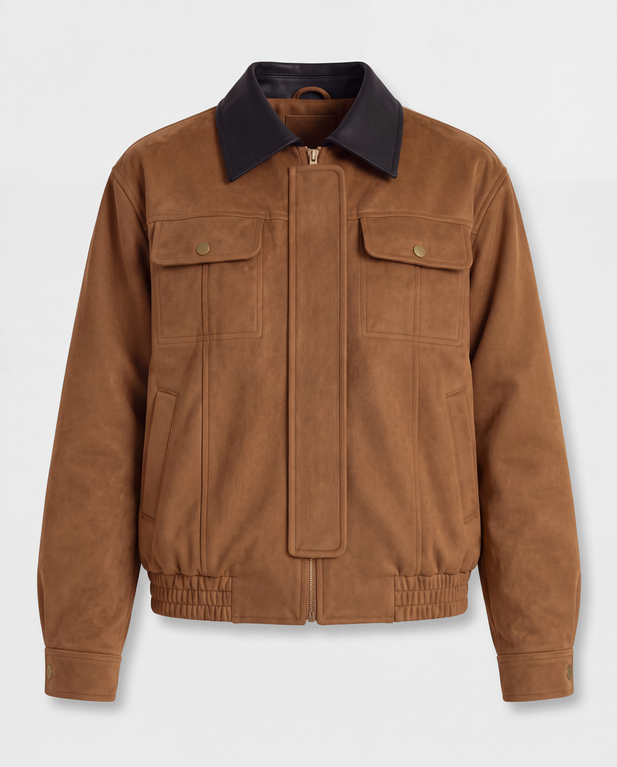Contrast-Collar Suede Jacket — Brown, product front