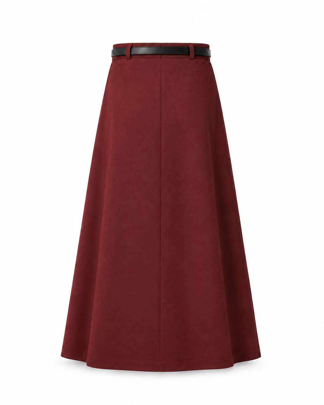 Wool-Look Pleated Midi Skirt — Burgundy, product back