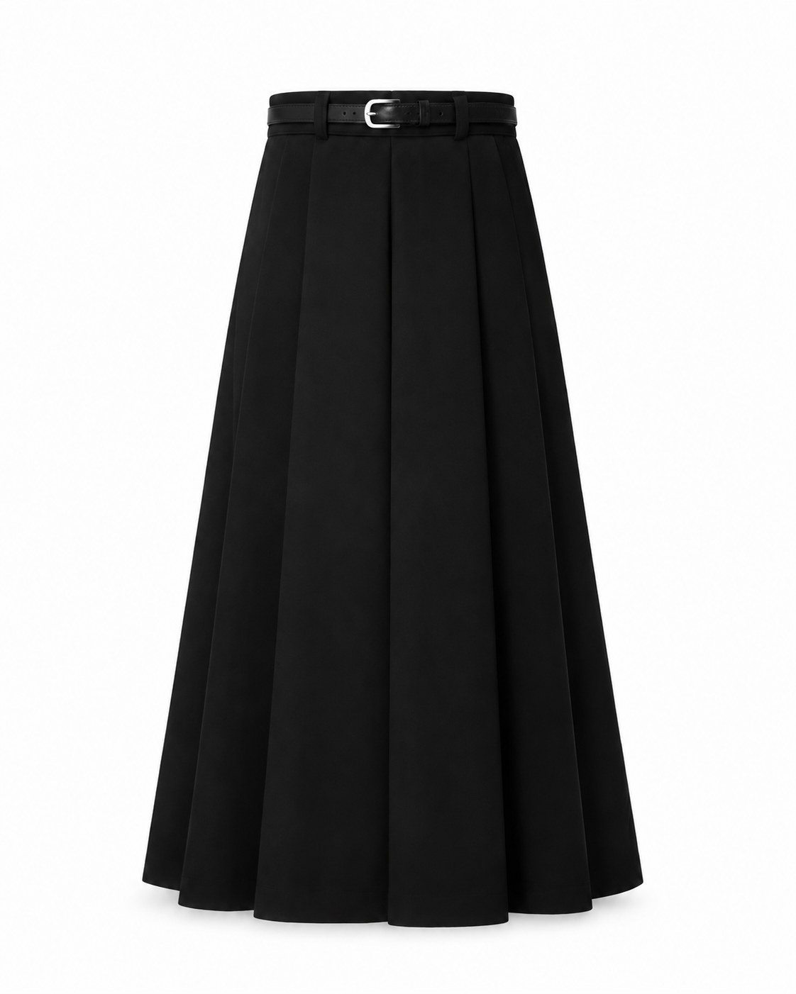 Wool-Look Pleated Midi Skirt — Black, product front