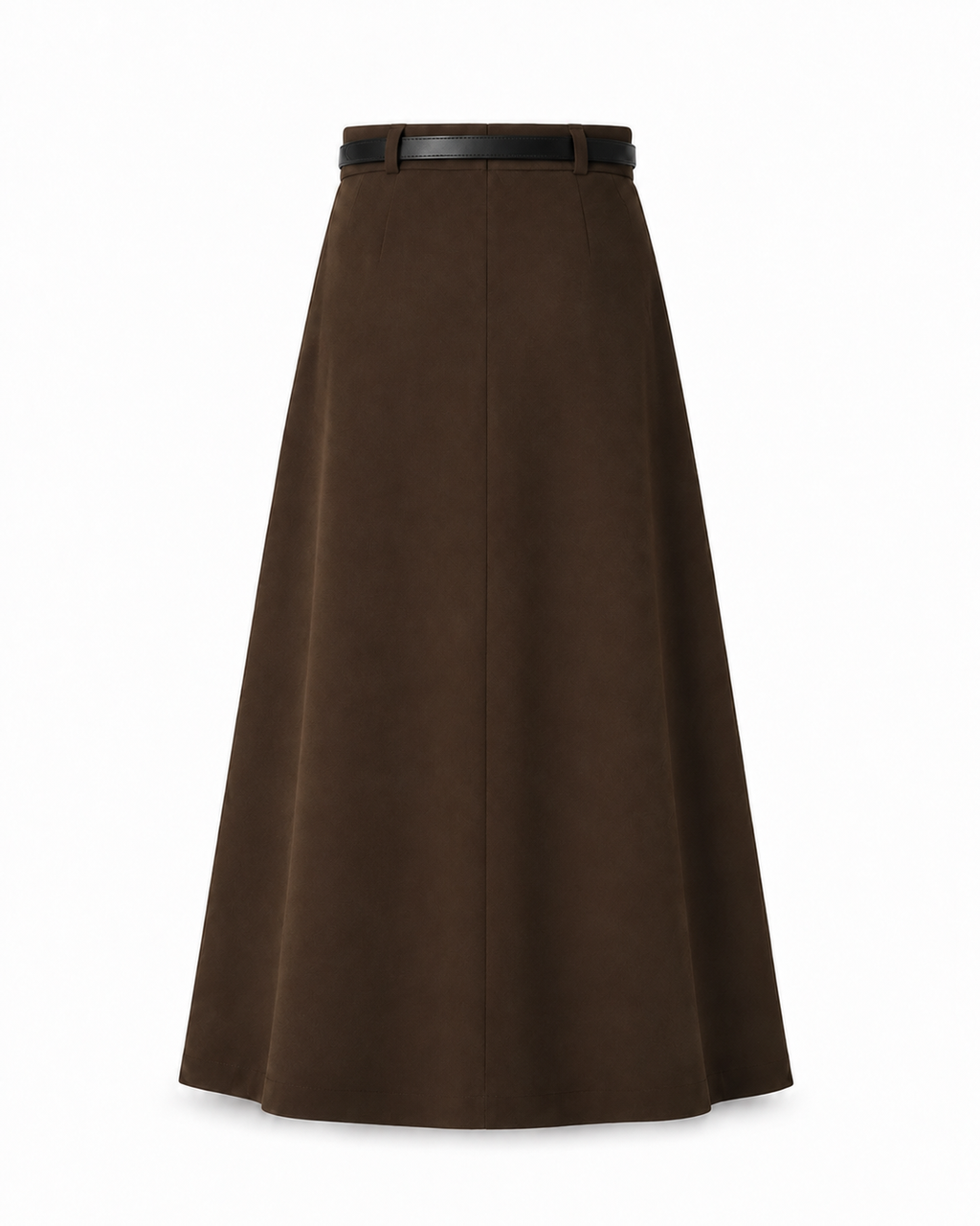 Wool-Look Pleated Midi Skirt — Coffee Brown, product back