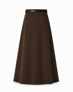Wool-Look Pleated Midi Skirt — Coffee Brown, product back
