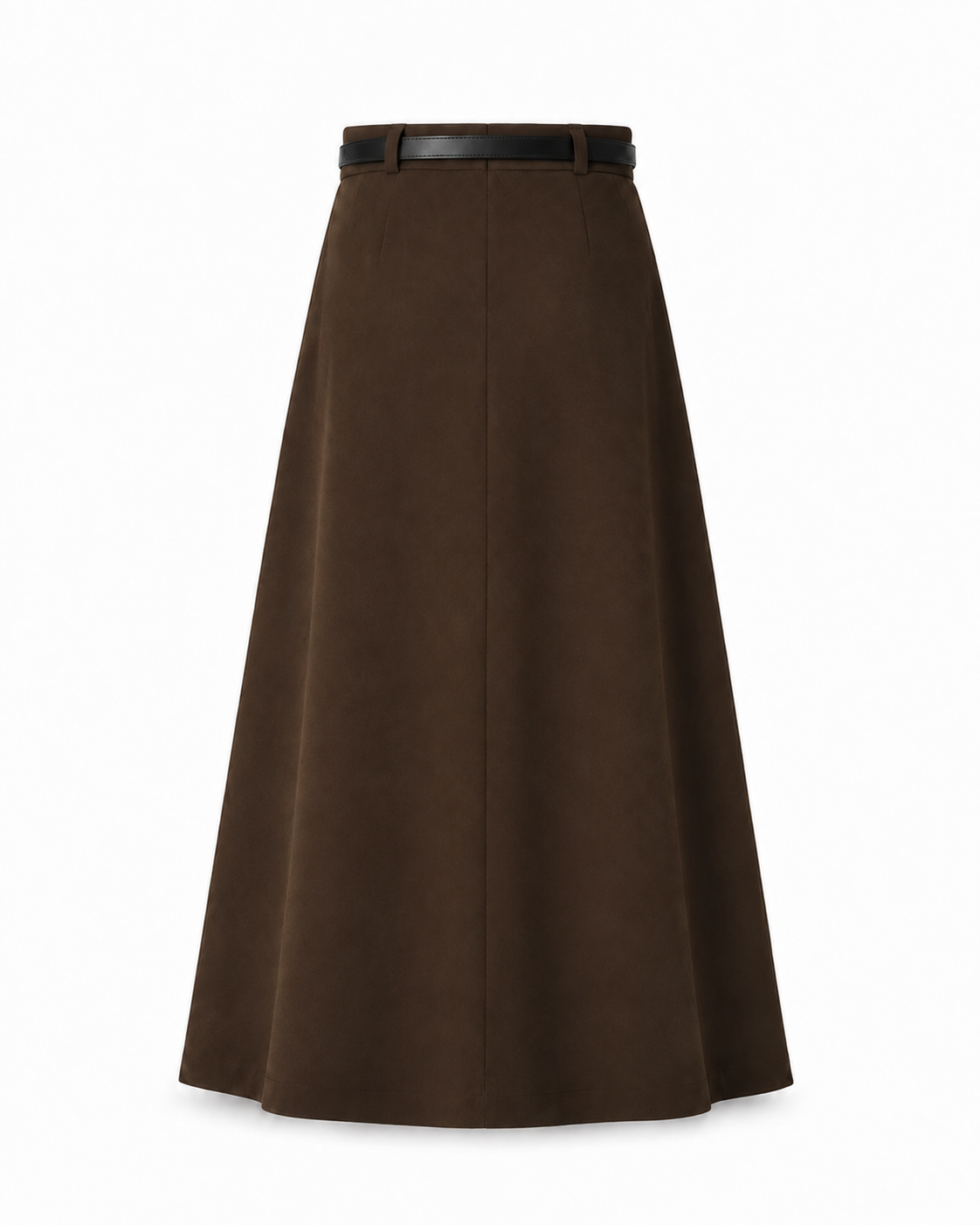 Wool-Look Pleated Midi Skirt — Coffee Brown, product back