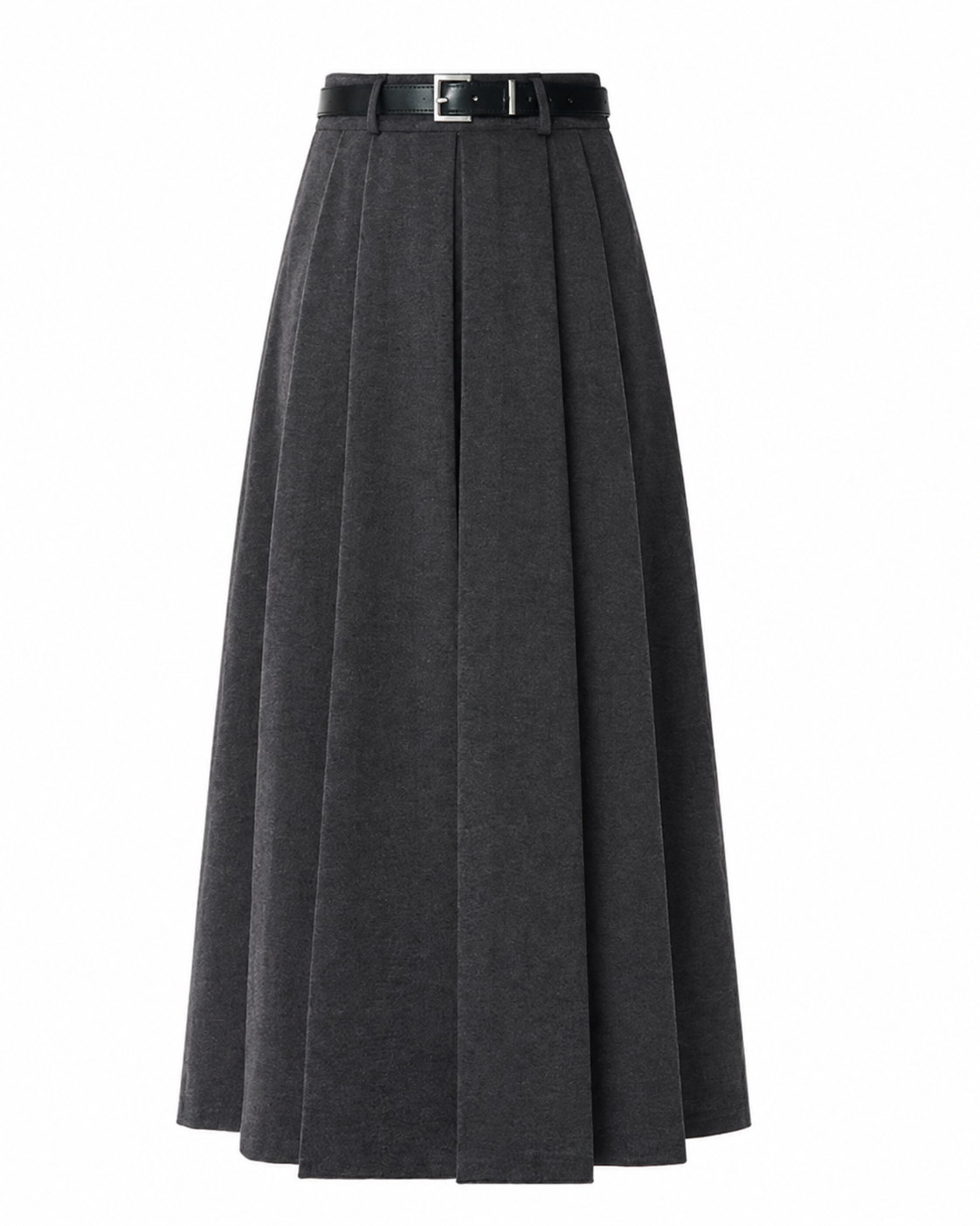 Wool-Look Pleated Midi Skirt — Charcoal Gray, product front
