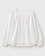 Lace-Trim Puff Sleeve Blouse — White, product front