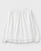 Lace-Trim Puff Sleeve Blouse — White, product back