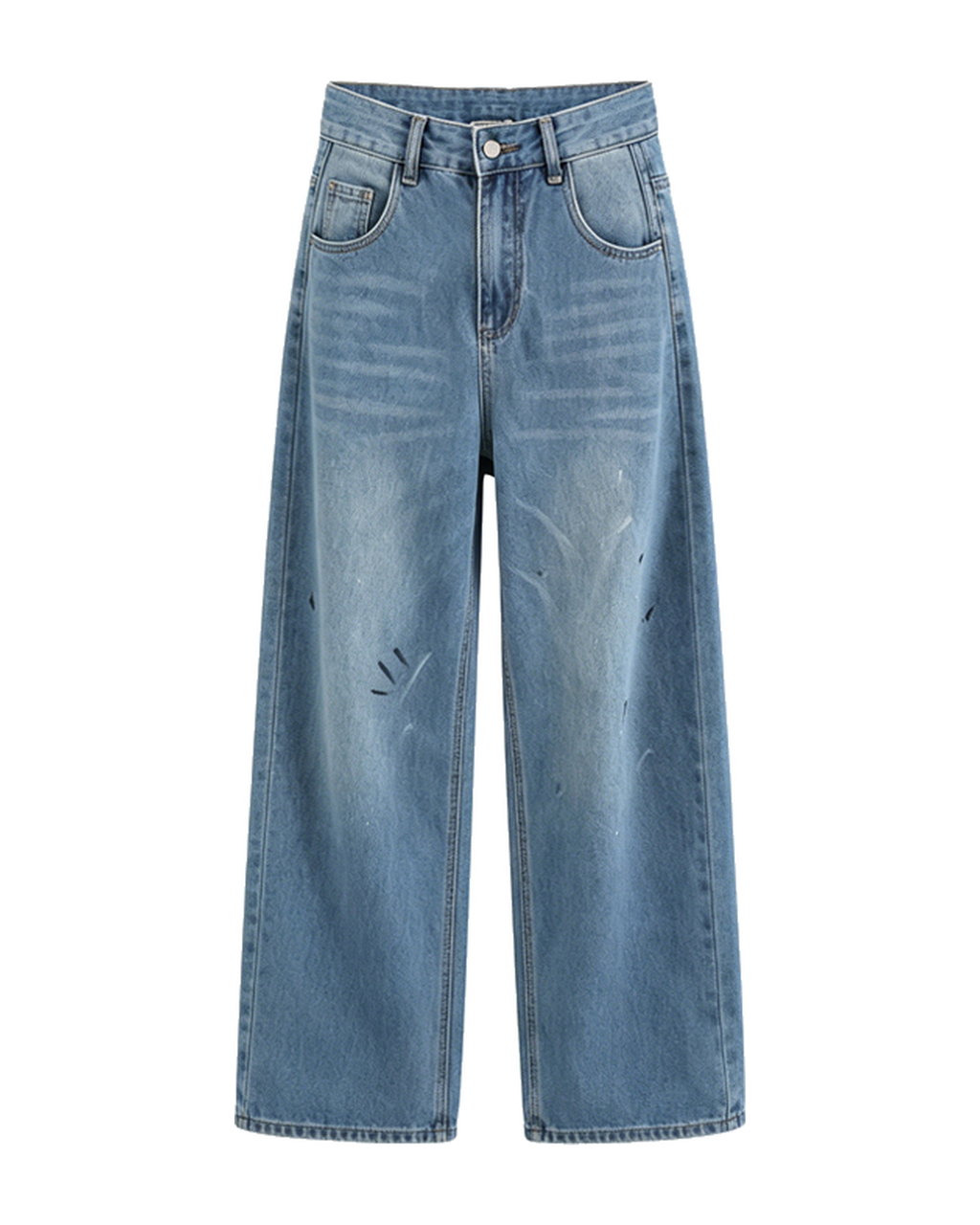 Distressed Barrel-Leg Wide-Leg Jeans — Washed Blue, product front