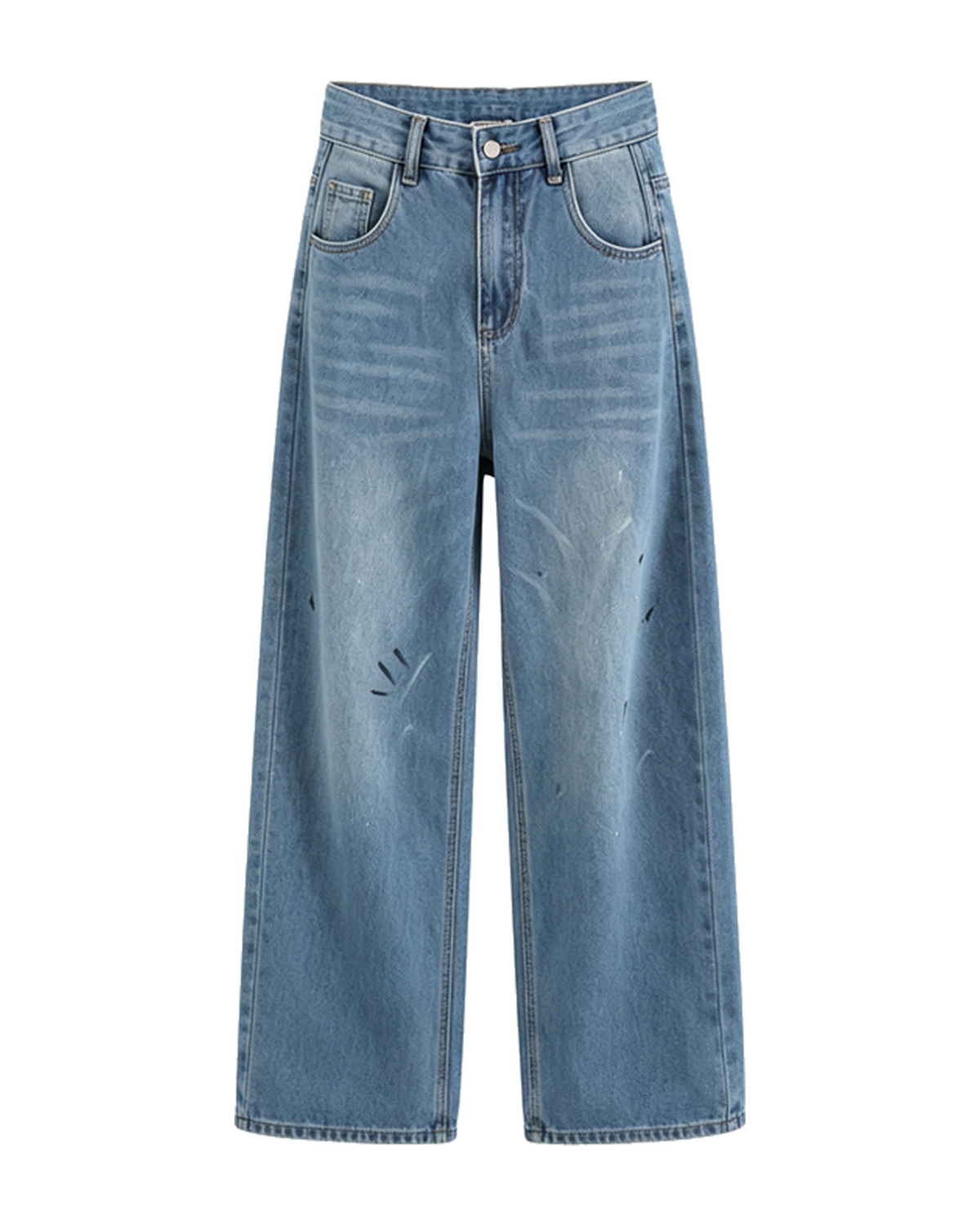 Distressed Barrel-Leg Wide-Leg Jeans — Washed Blue, product front
