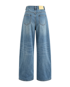 Distressed Barrel-Leg Wide-Leg Jeans — Washed Blue, product back