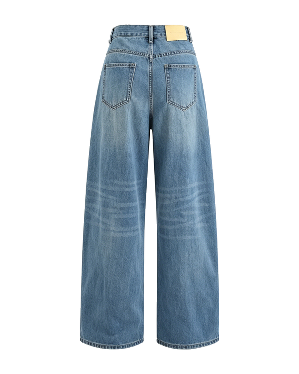 Distressed Barrel-Leg Wide-Leg Jeans — Washed Blue, product back