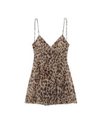 Leopard Print Double-Layer Mesh Mini Dress in Leopard Print