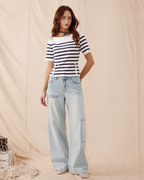 High-Rise Barrel-Leg Cargo Jeans in Light Blue