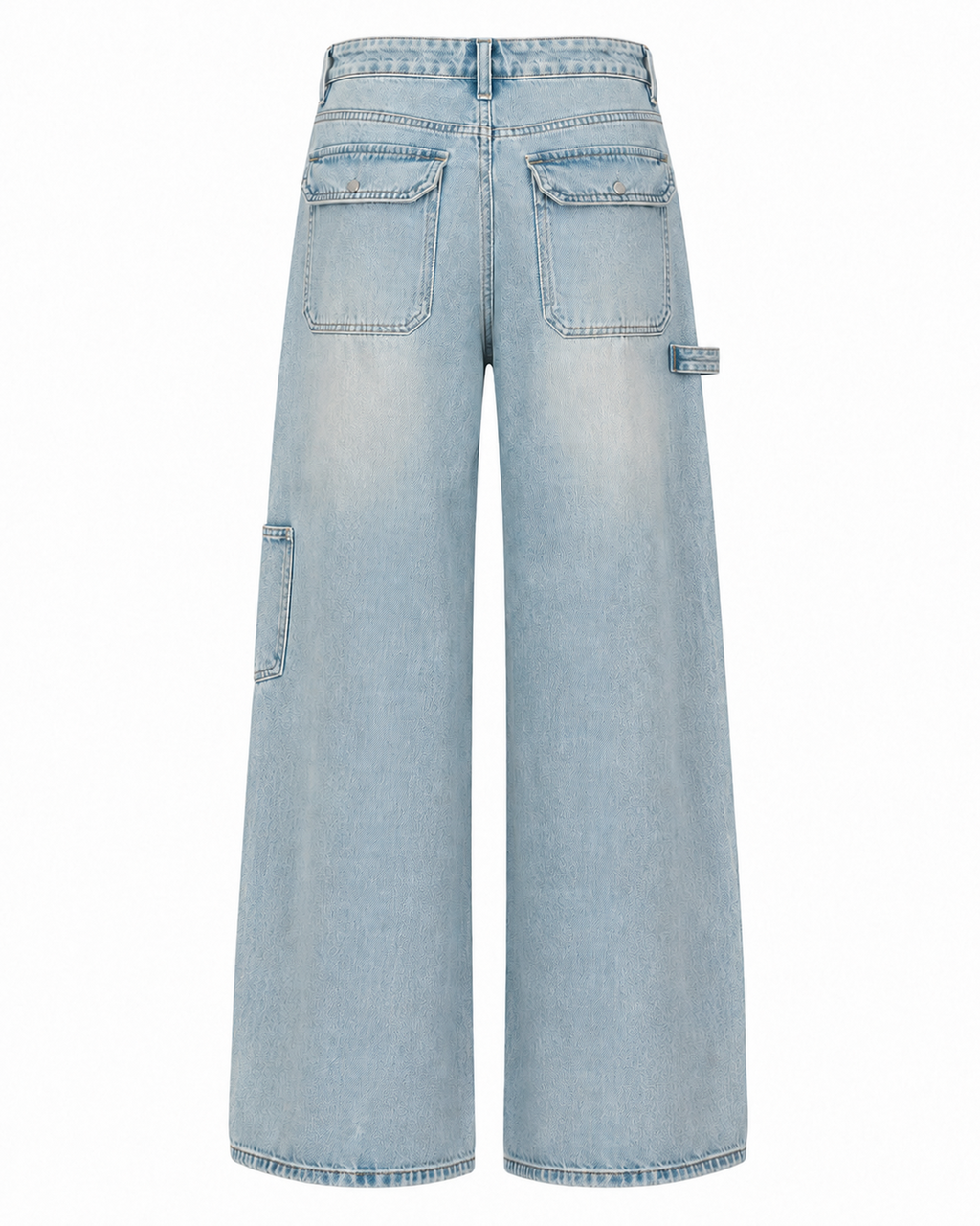 High-Rise Barrel-Leg Cargo Jeans in Light Blue — back