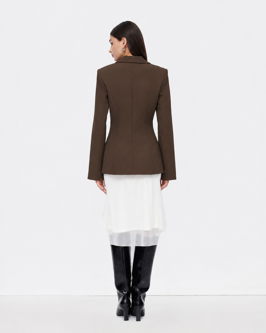 French-Inspired Lapel Blazer in Coffee Brown — back