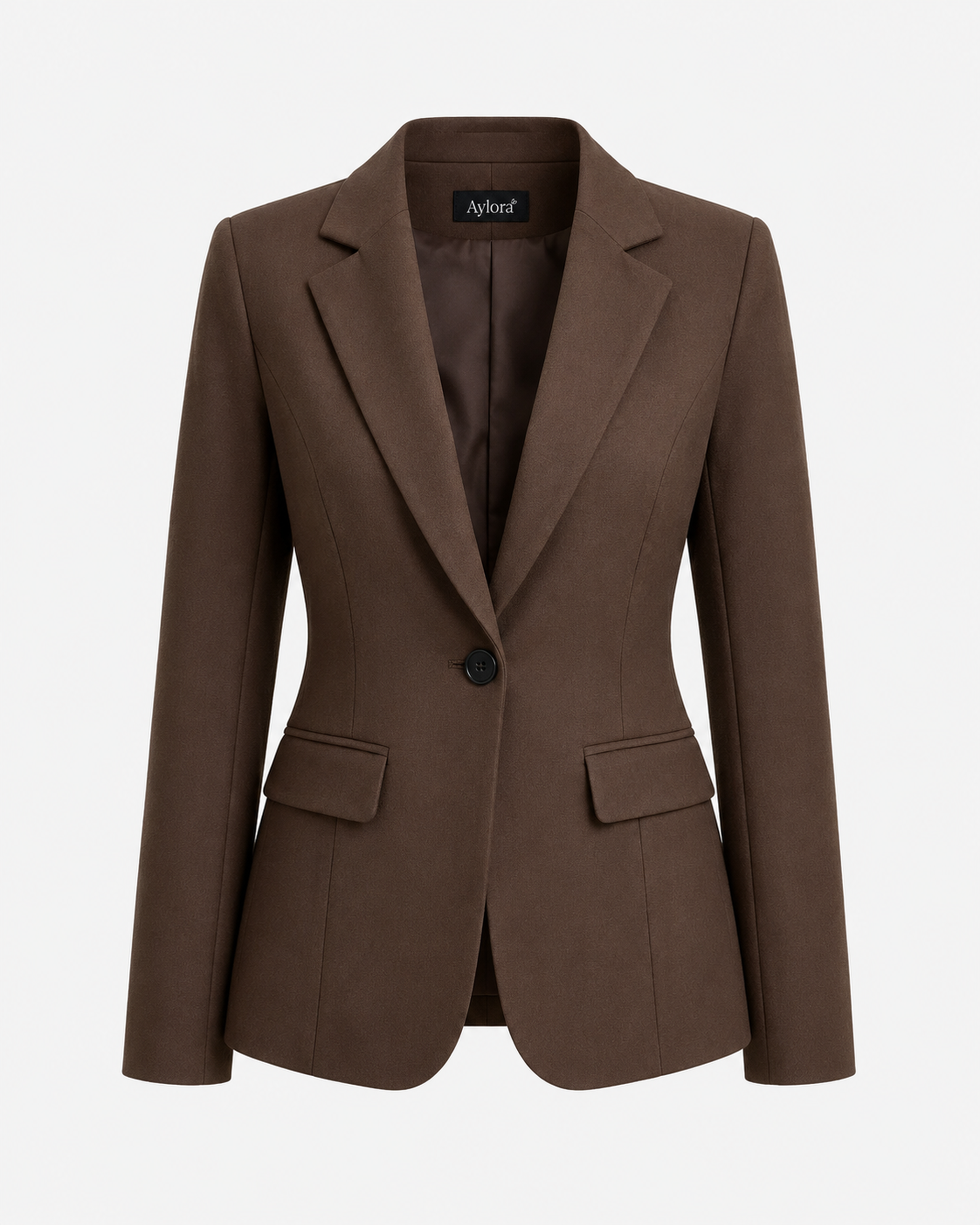 French-Inspired Lapel Blazer in Coffee Brown — front