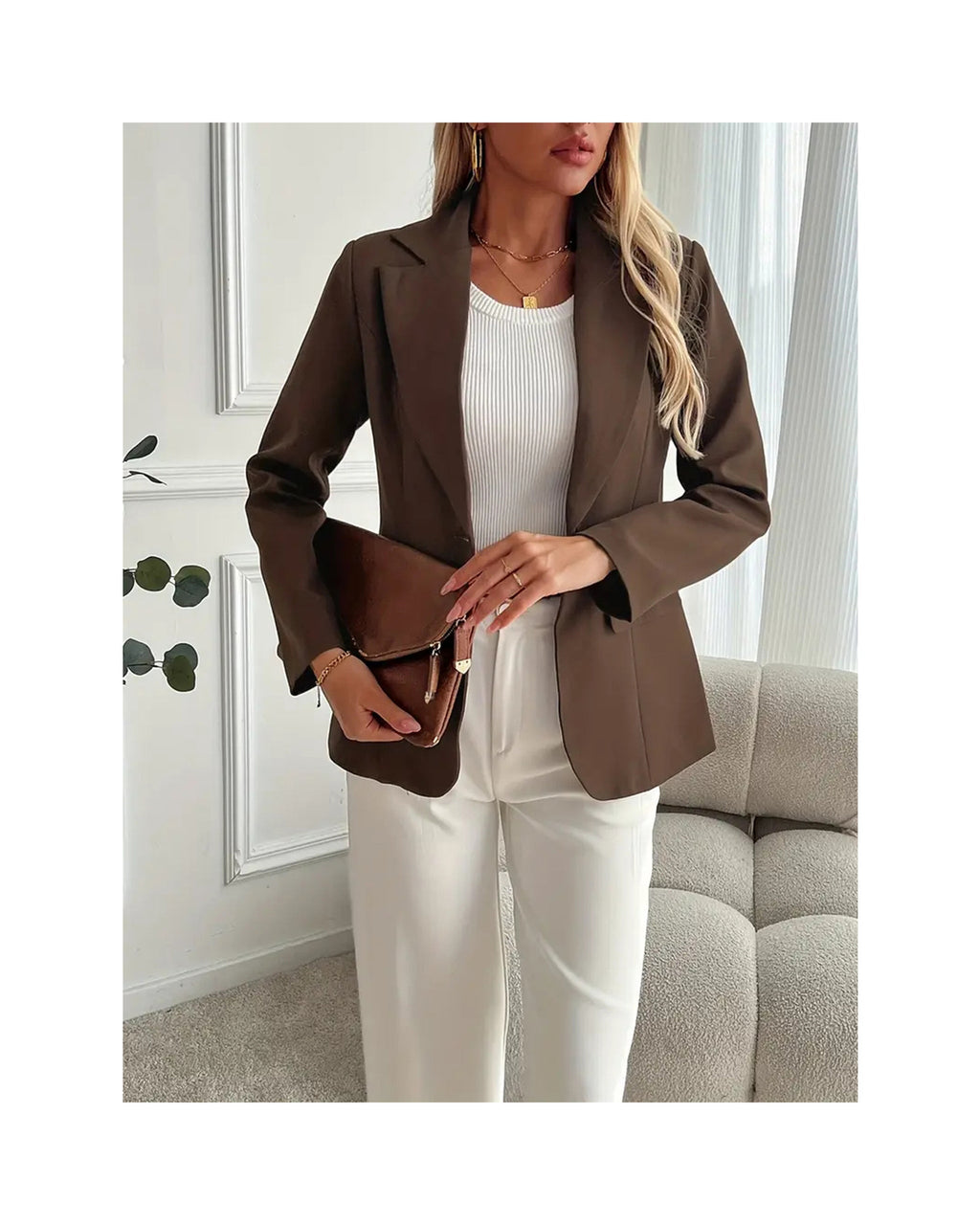 French-Inspired Lapel Blazer in Coffee Brown — gallery