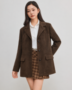 Vintage Single-Breasted Lapel Blazer in Coffee Brown