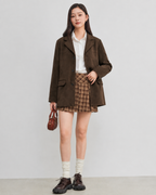 Vintage Single-Breasted Lapel Blazer in Coffee Brown — front