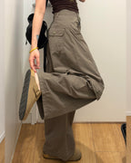 Washed Barrel-Leg Cargo Pants in Gray Green — back