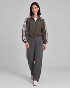 Dark olive-gray jacket, front full-length view on model