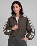 Dark olive-gray jacket, front view on model