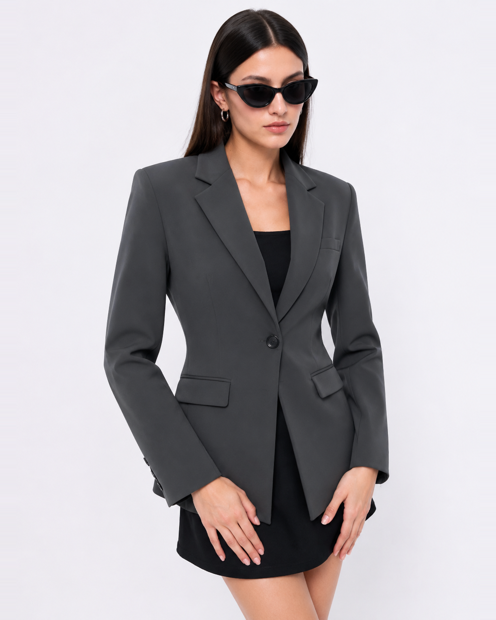 Relaxed Single-Breasted Blazer in Gray