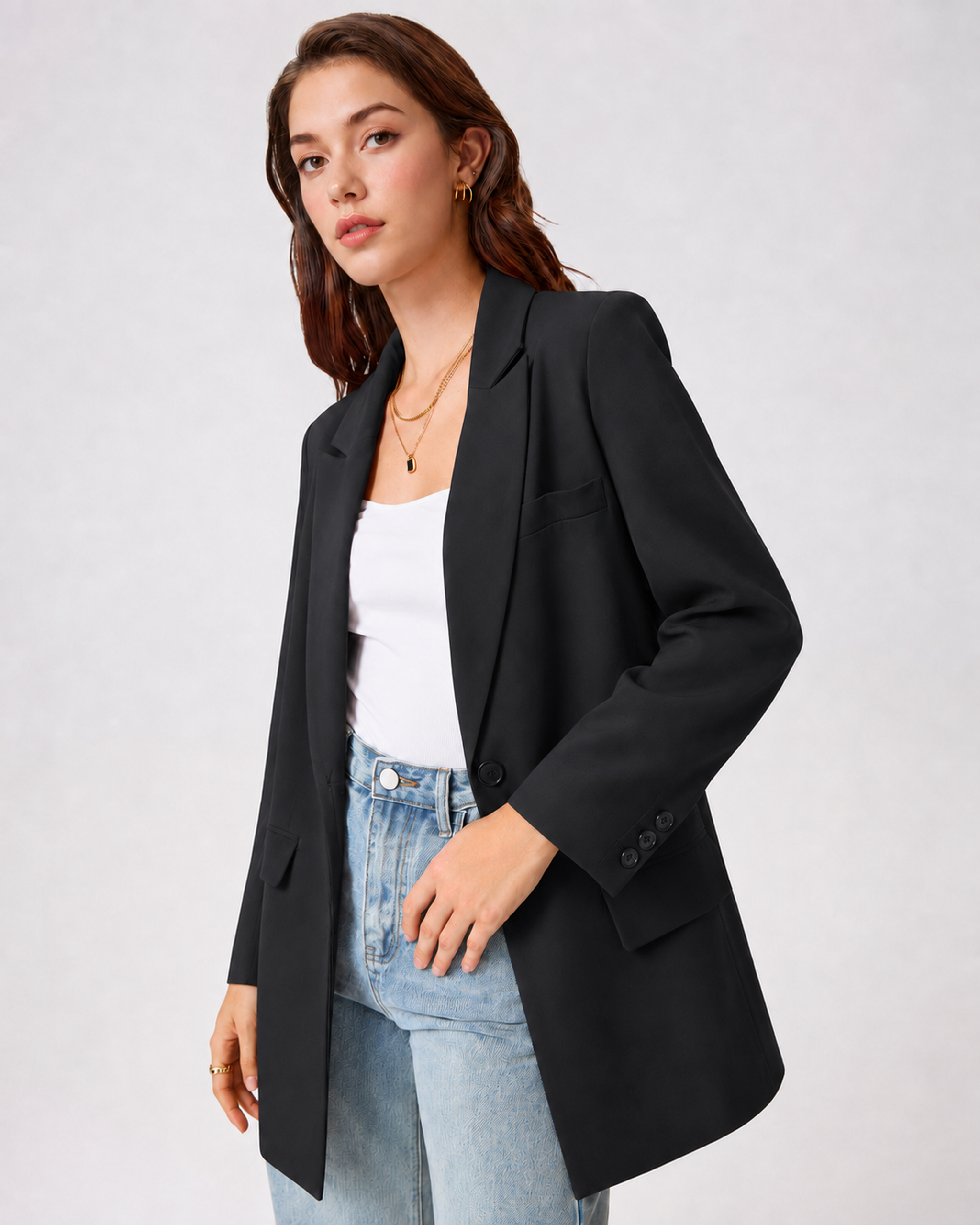 Relaxed Single-Breasted Blazer in Black