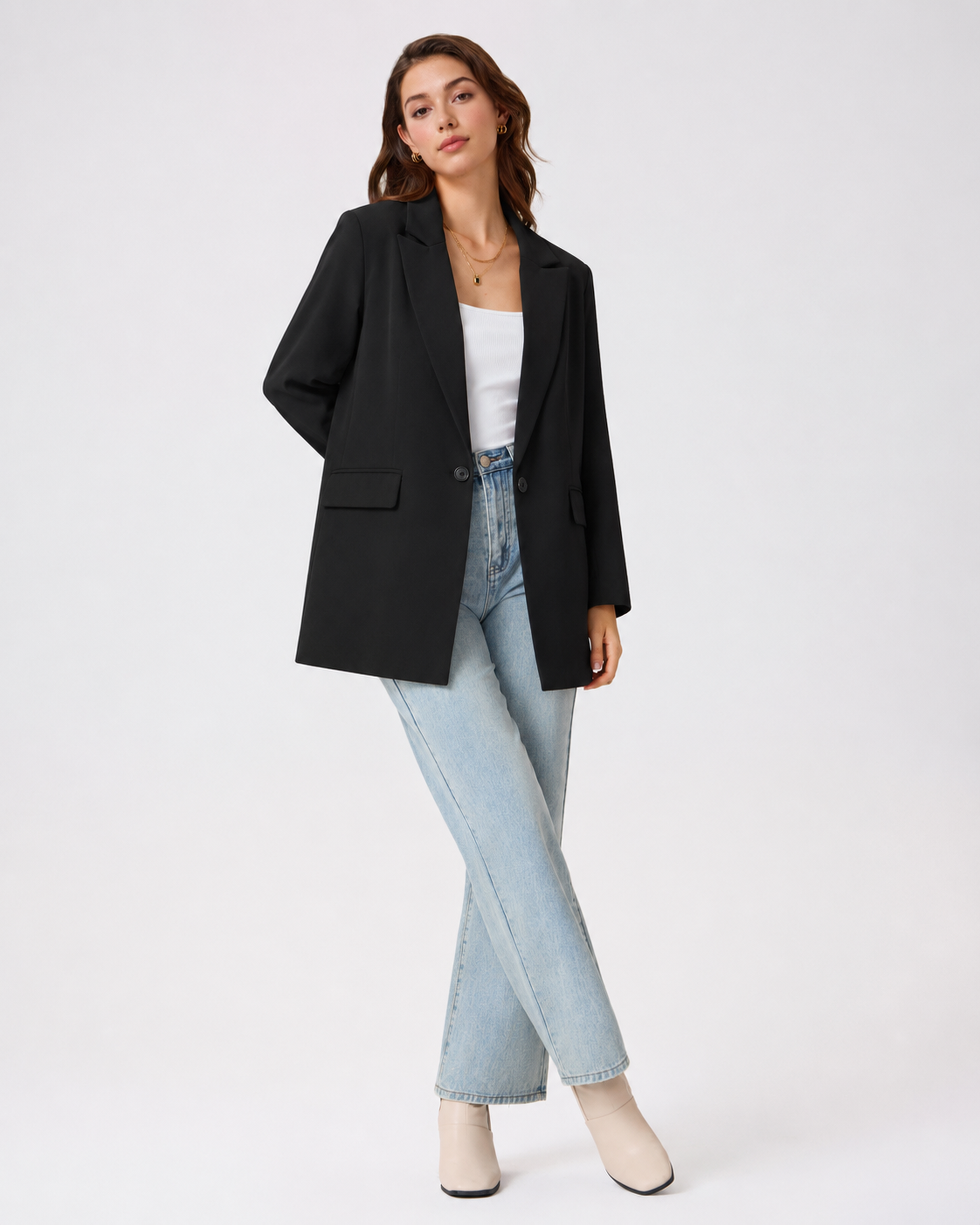 Relaxed Single-Breasted Blazer in Black — front
