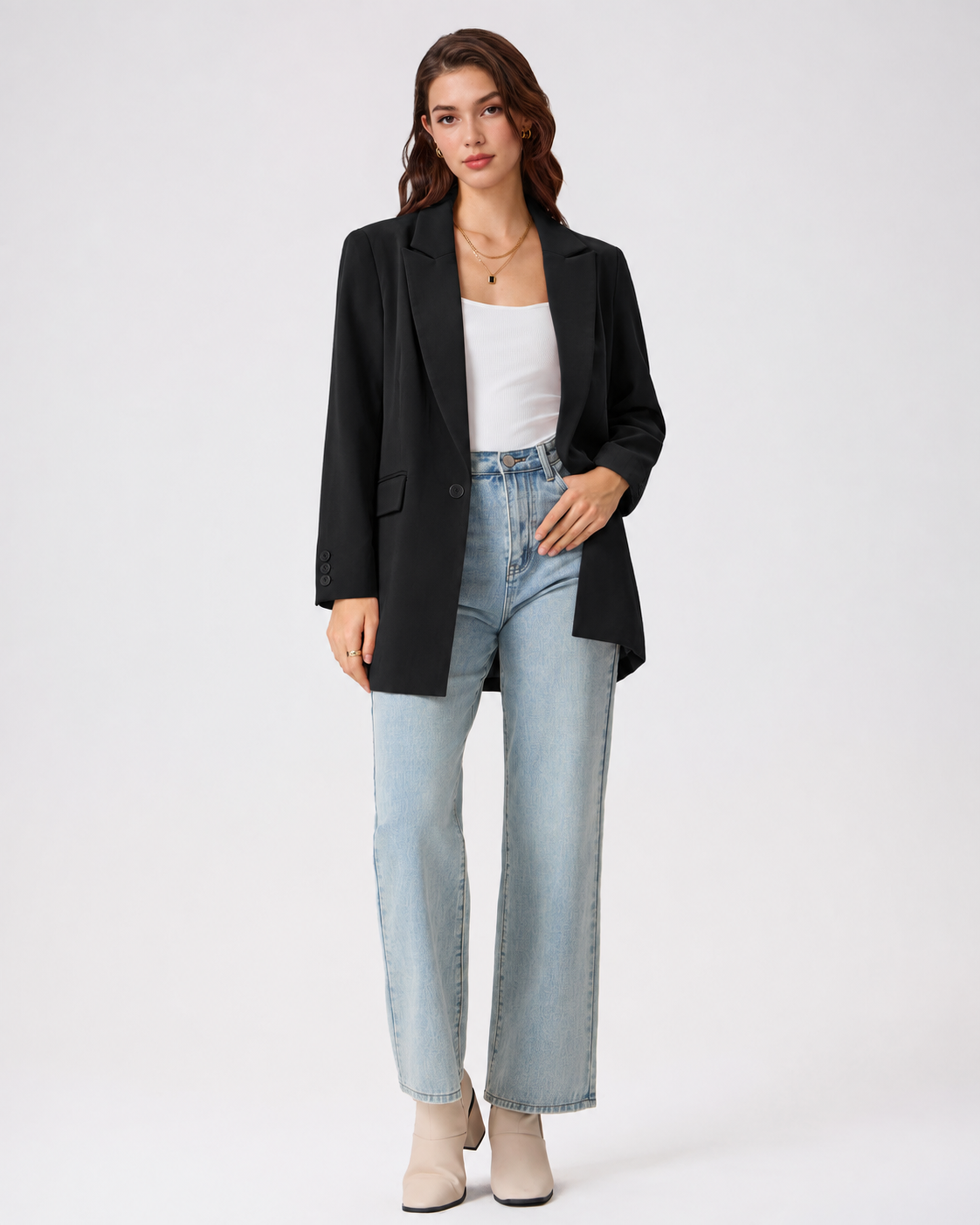 Relaxed Single-Breasted Blazer in Black — front
