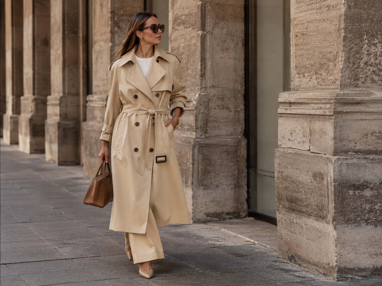Aylora editorial look with a neutral trench coat