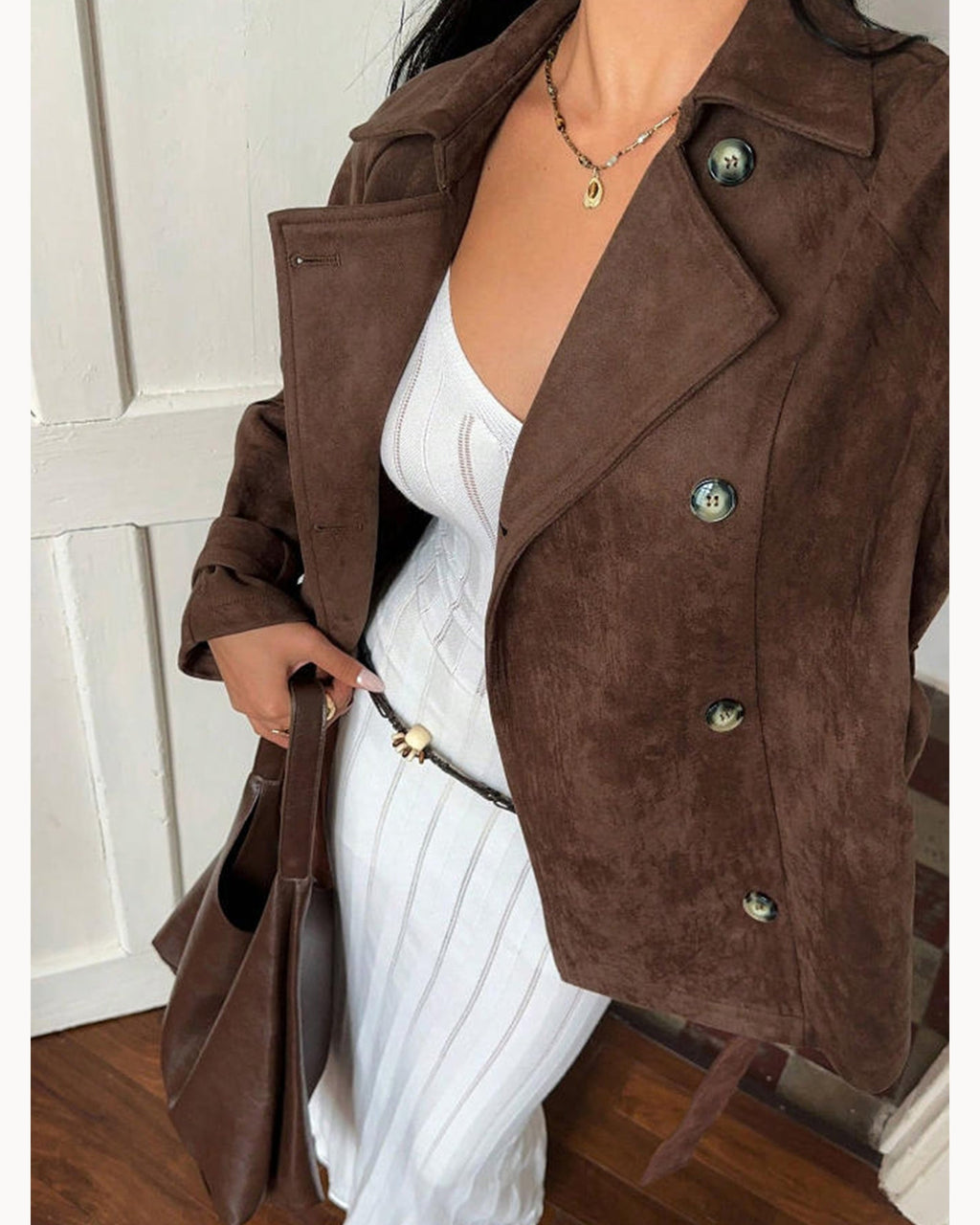 Brown Belted Brown Trench Jacket – detail view