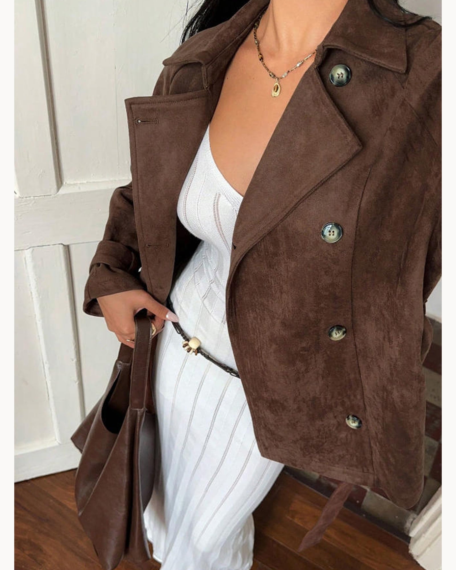 Brown Belted Brown Trench Jacket – detail view