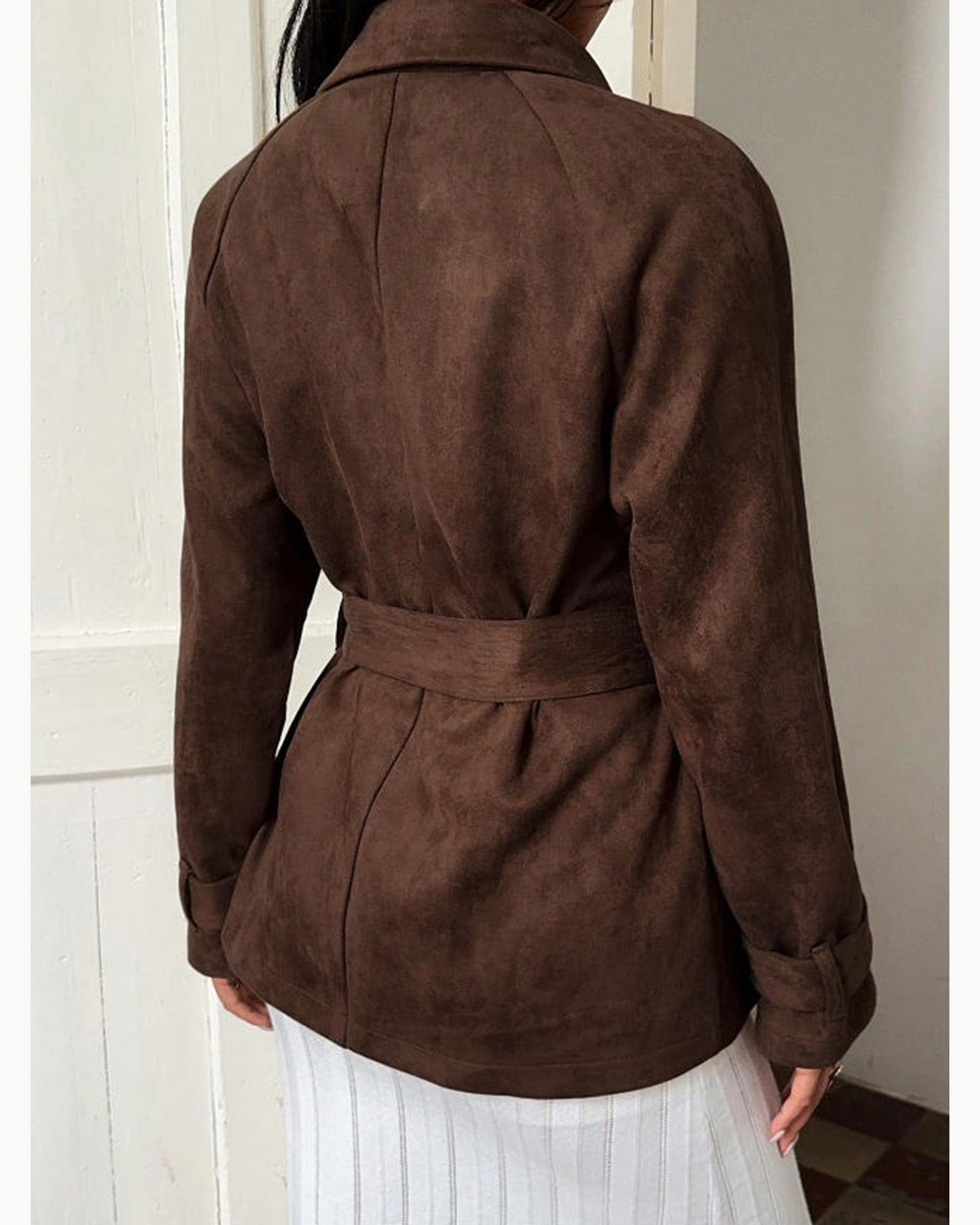 Brown Belted Brown Trench Jacket – detail view