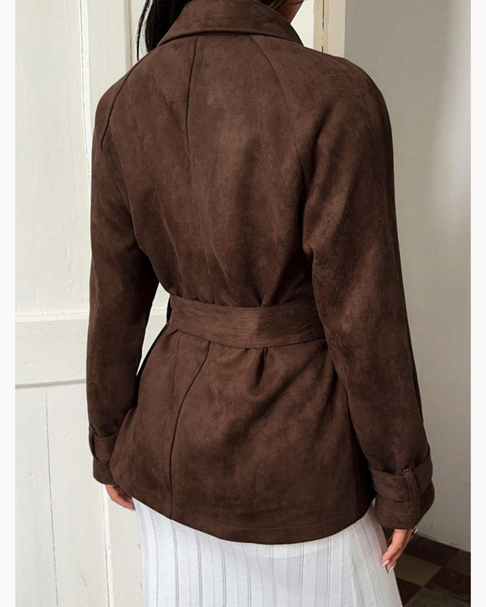 Brown Belted Brown Trench Jacket – detail view
