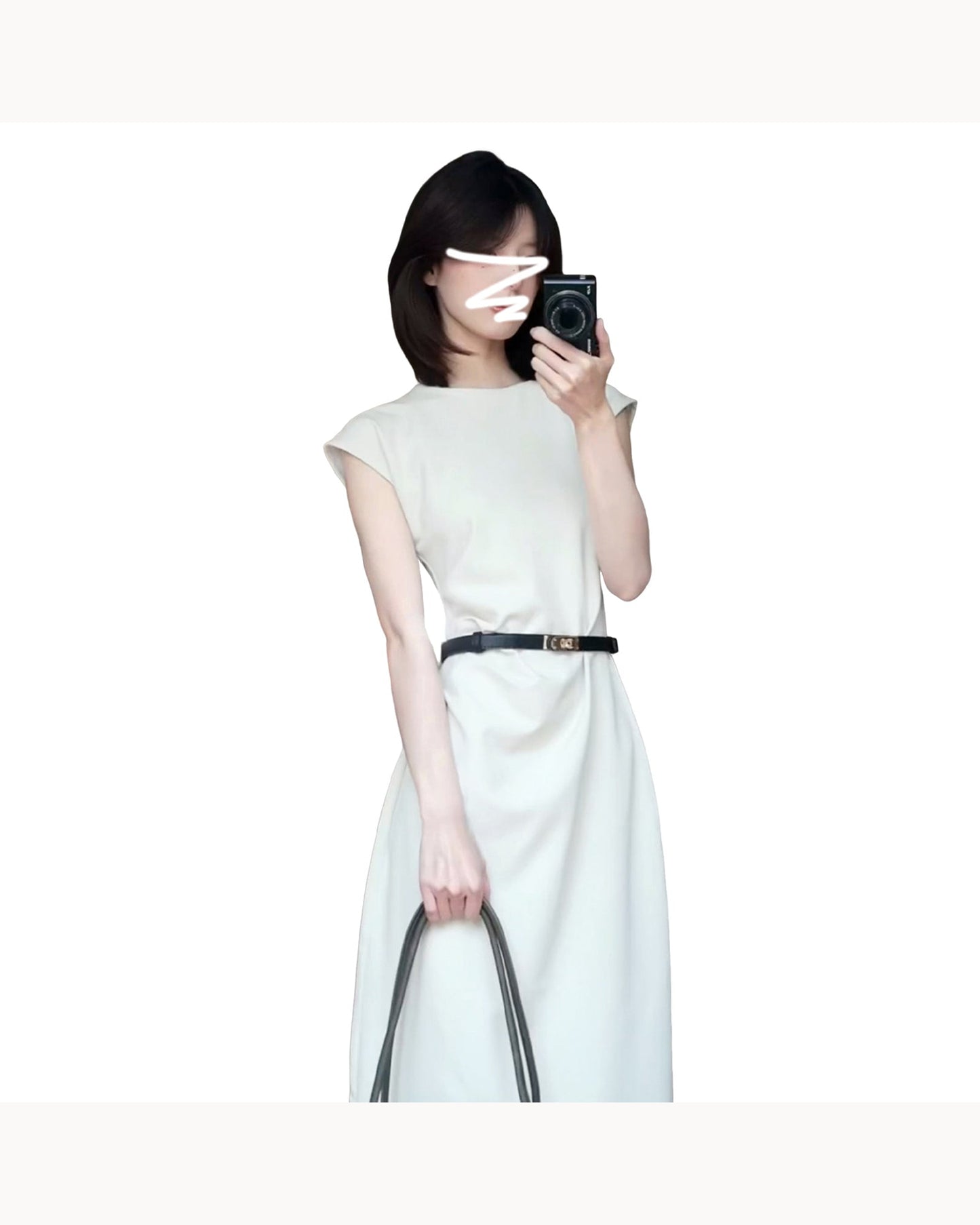 Cream with Belt Belted Polka Dot Midi Dress – alternate view 3