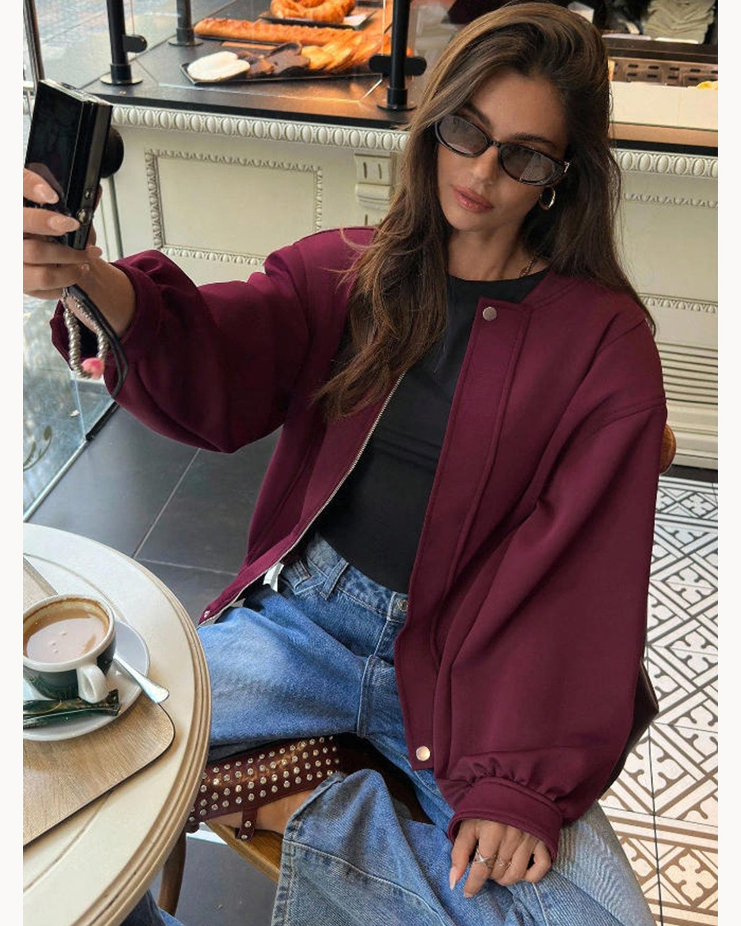 Burgundy Burgundy Zip-Front Jacket – alternate view 2