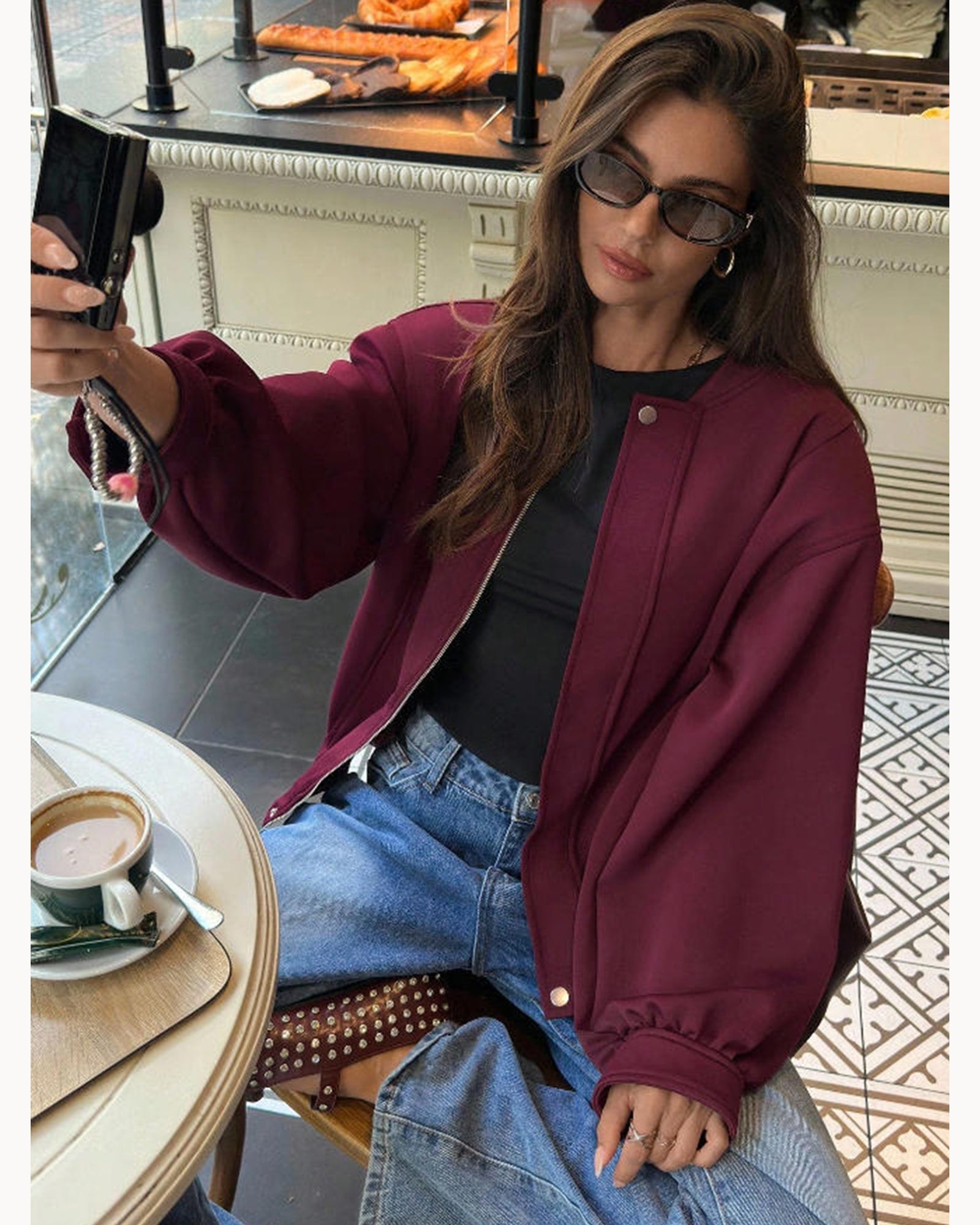 Burgundy Burgundy Zip-Front Jacket – alternate view 2