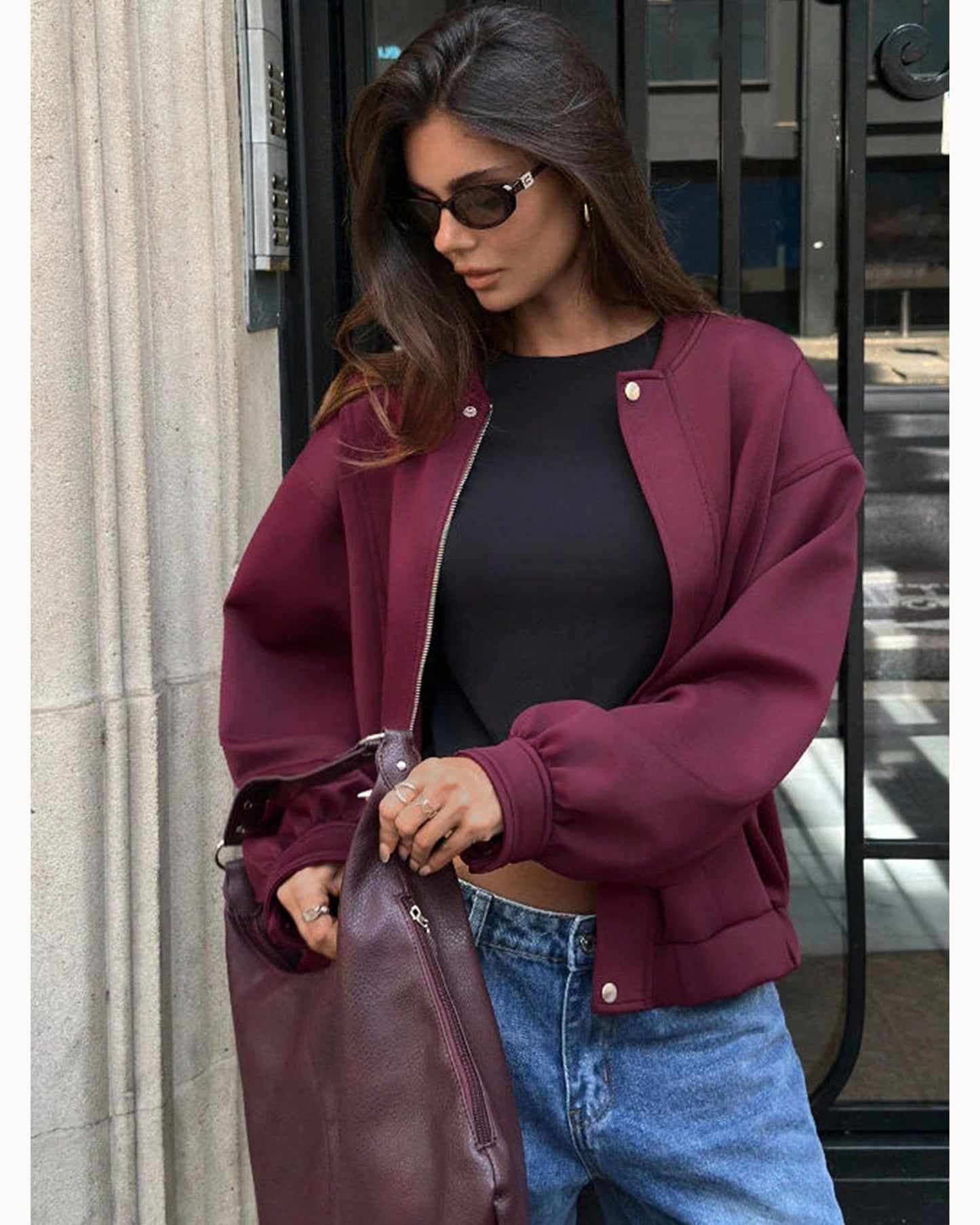 Burgundy Burgundy Zip-Front Jacket – detail view