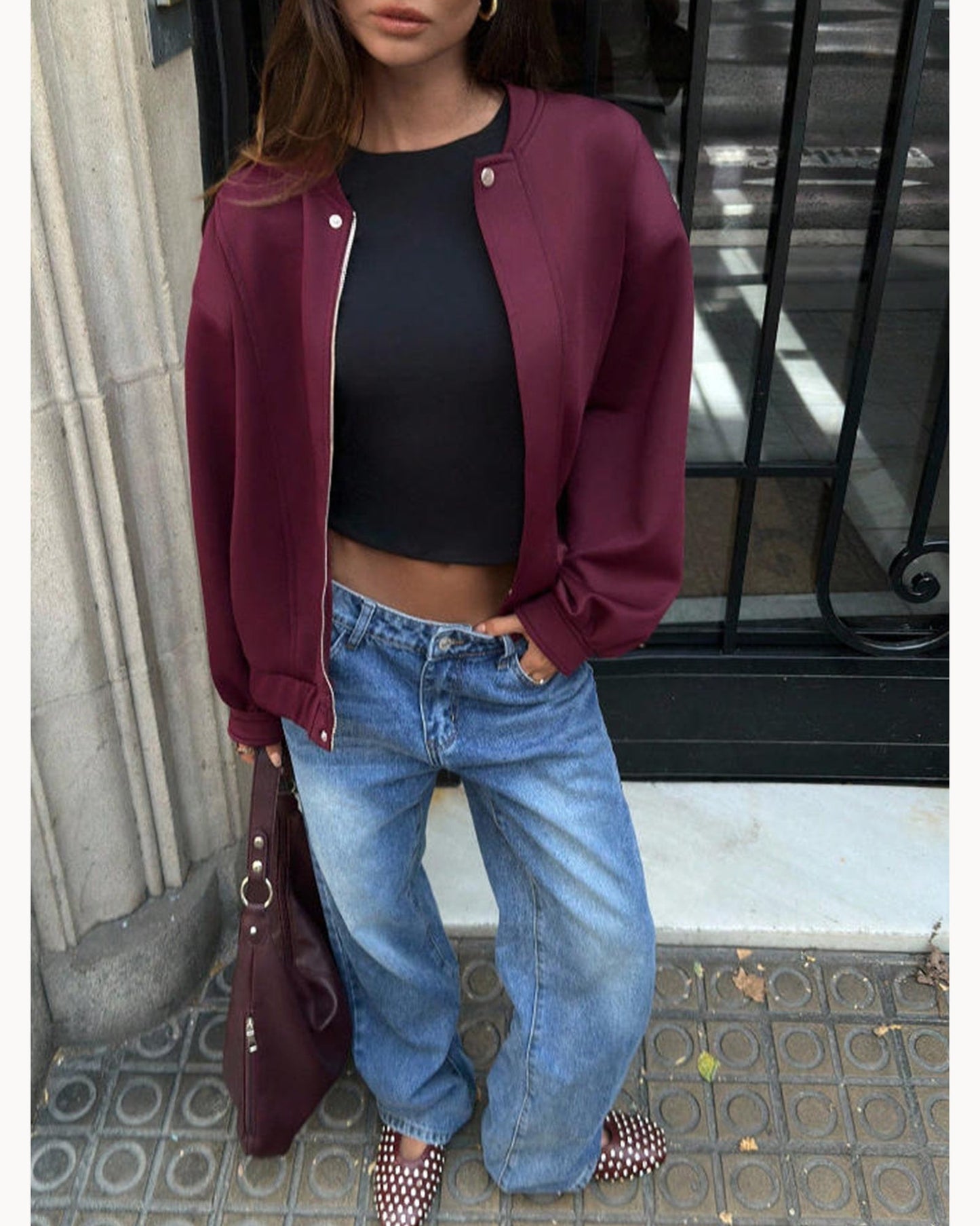 Burgundy Burgundy Zip-Front Jacket – detail view