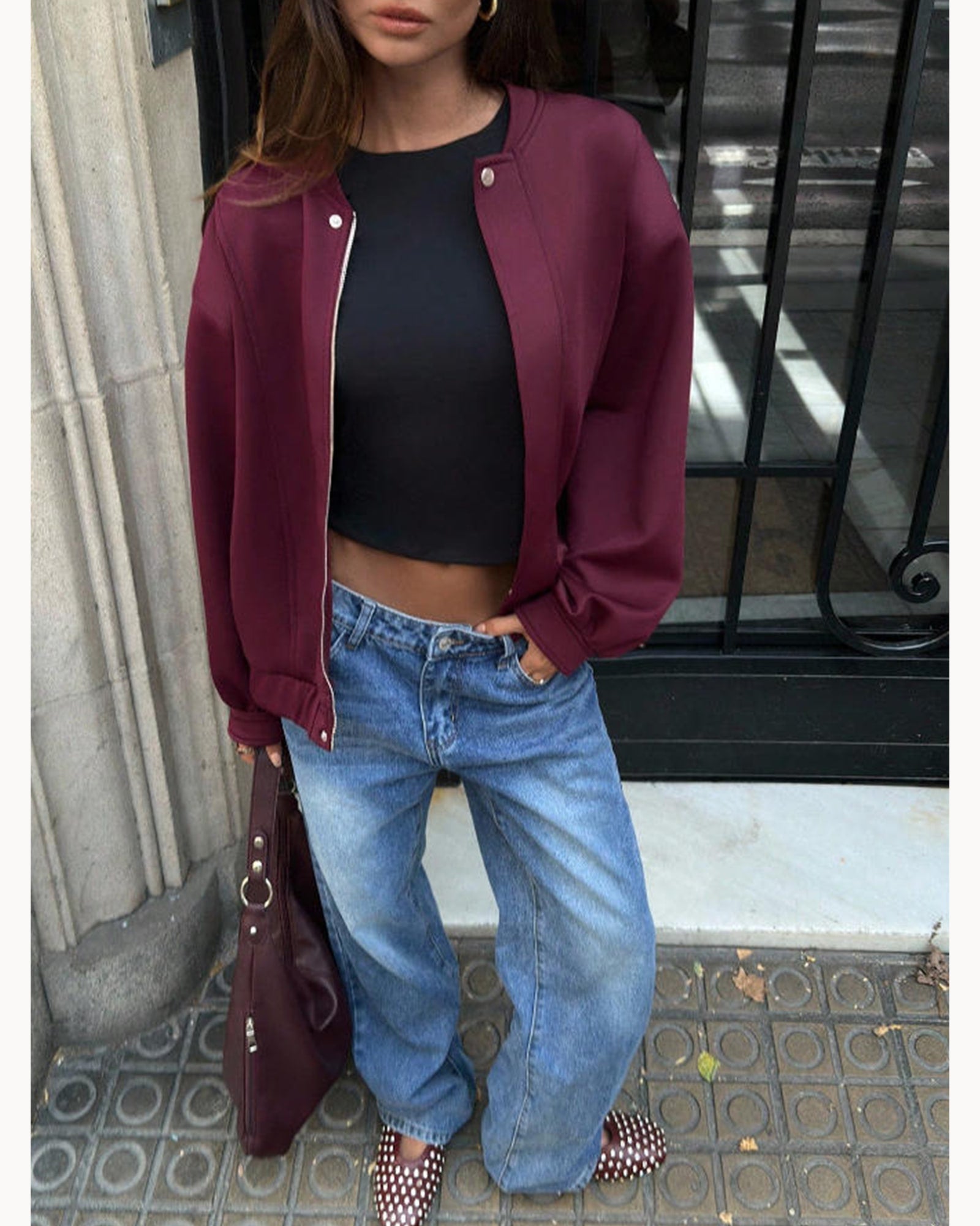 Burgundy Burgundy Zip-Front Jacket – detail view