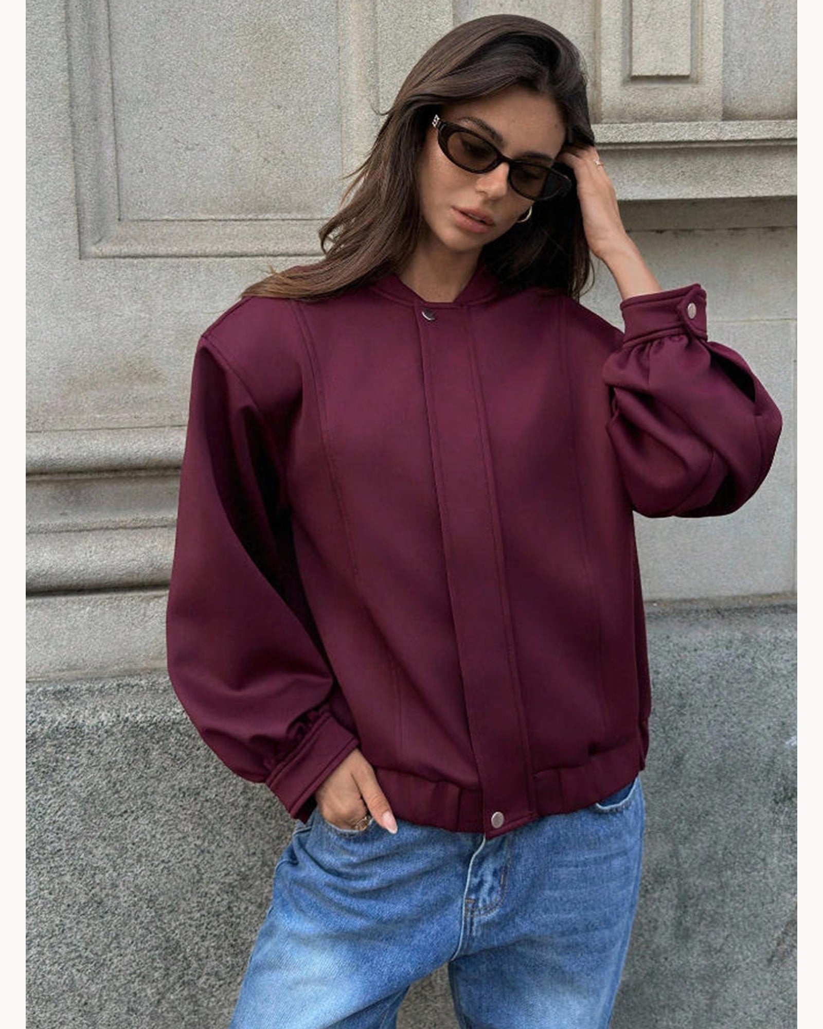 Burgundy Burgundy Zip-Front Jacket – main view