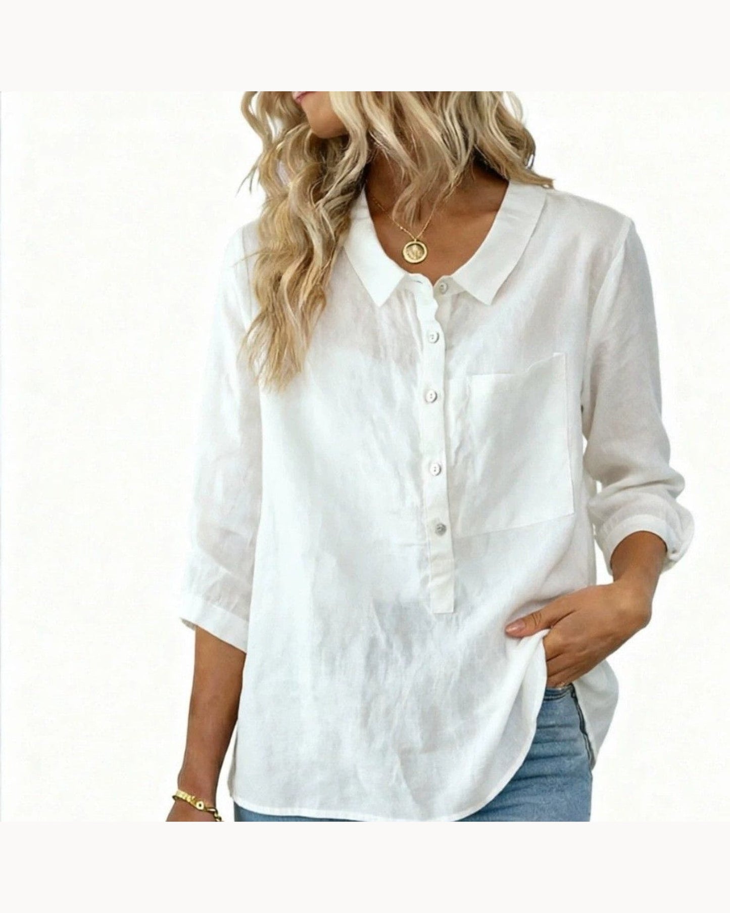 White Half-Button Collared Top – alternate view 1