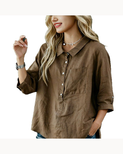 White Half-Button Collared Top – color view