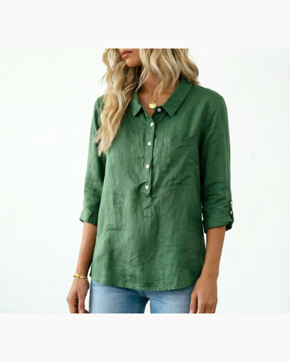 White Half-Button Collared Top – main view