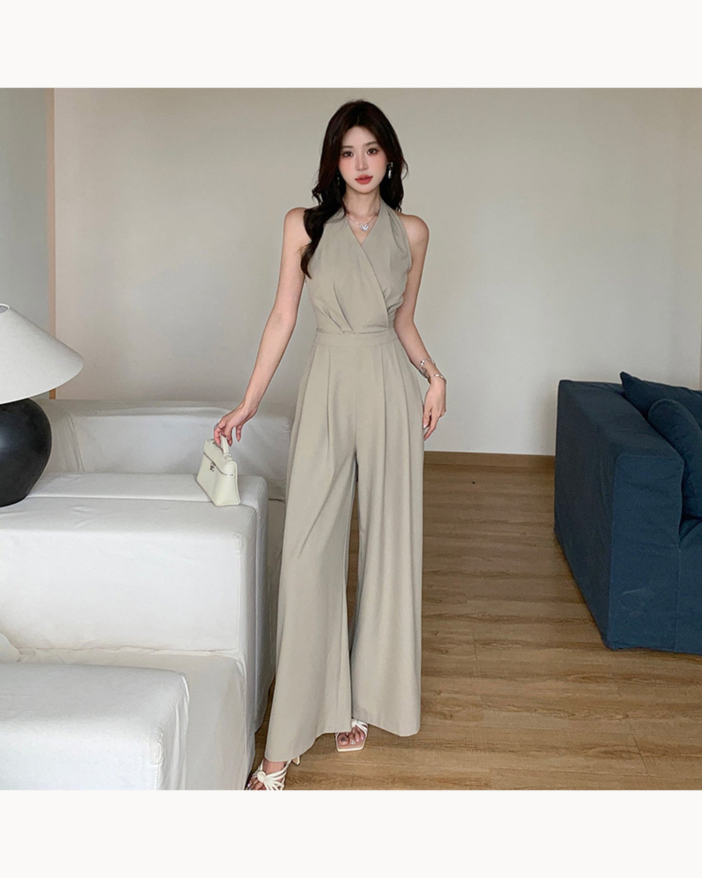 Mustard Green Halter Wide-Leg Jumpsuit – alternate view 2