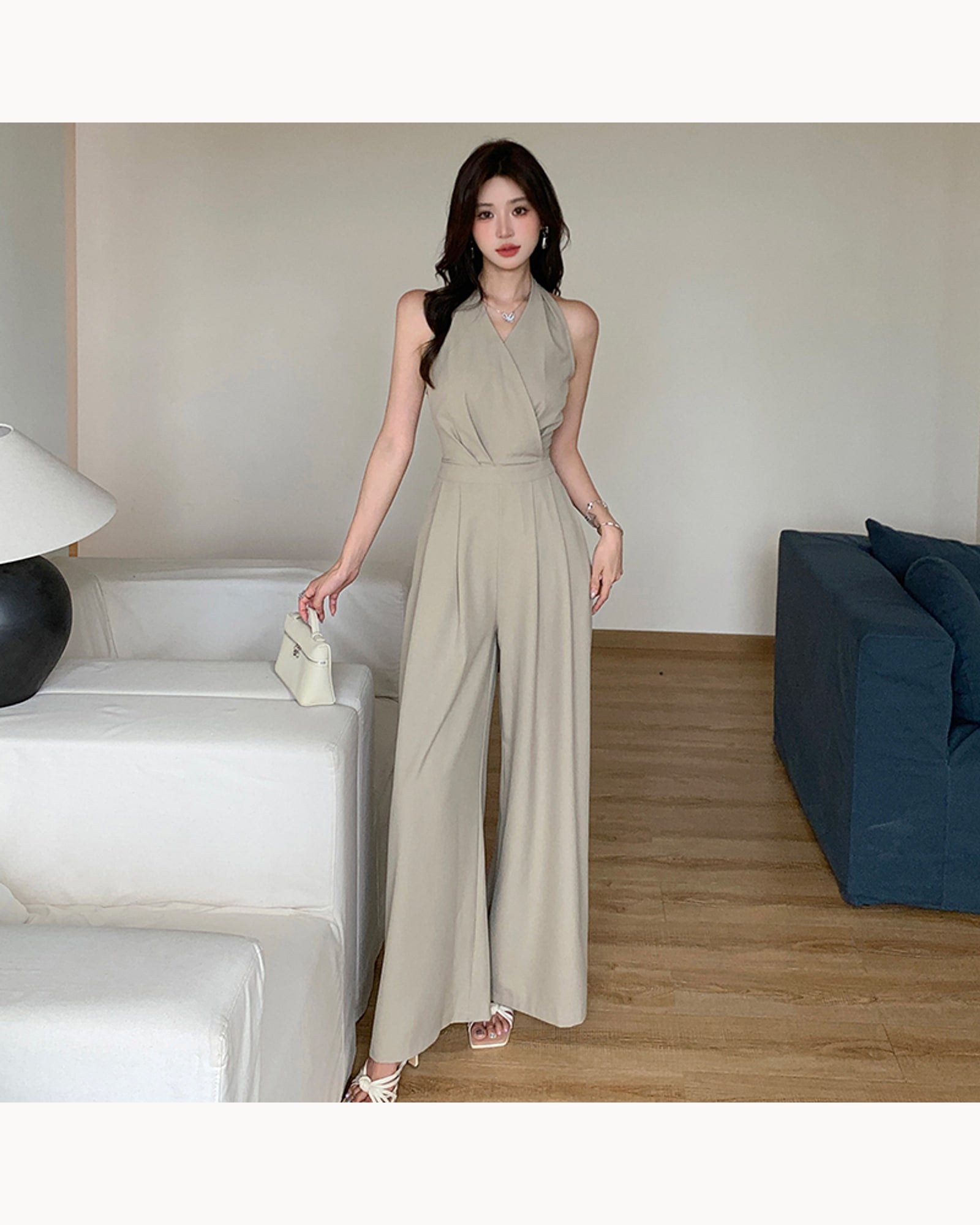 Mustard Green Halter Wide-Leg Jumpsuit – alternate view 2