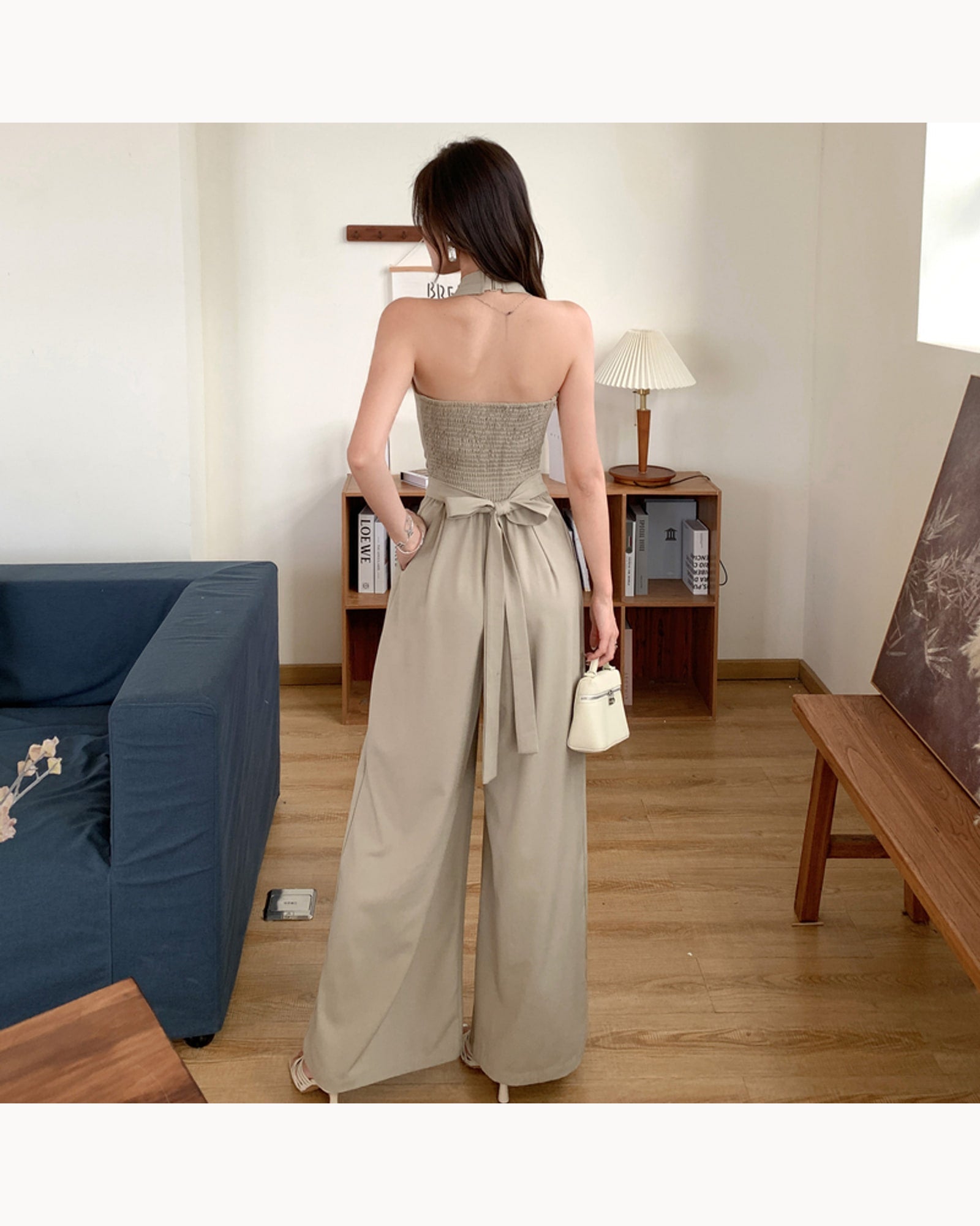 Mustard Green Halter Wide-Leg Jumpsuit – alternate view 3