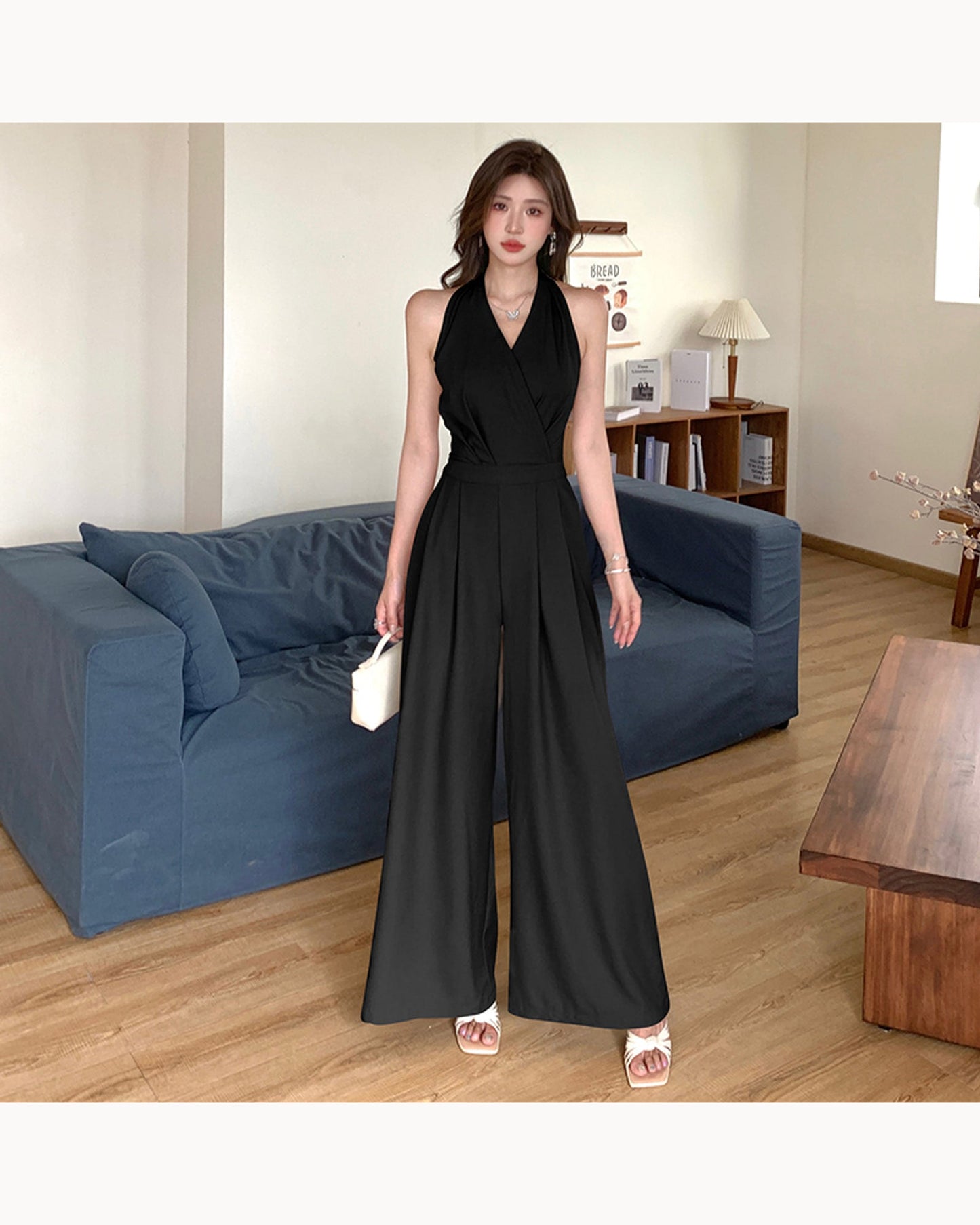 Mustard Green Halter Wide-Leg Jumpsuit – alternate view 4