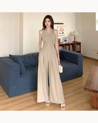 Mustard Green Halter Wide-Leg Jumpsuit – main view