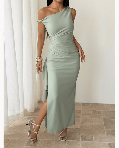 Mint Mint One-Shoulder Ruffle Maxi Dress – main view